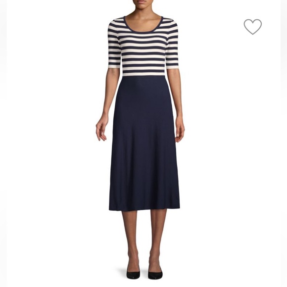 Milly Dresses & Skirts - Milly Striped Elbow Sleeve Midi Dress